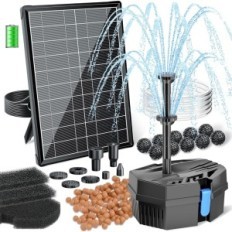 Tweedehands 8W Solar Pond Filter met Biling 405L / H pomp met batterij en slang 1,5 m