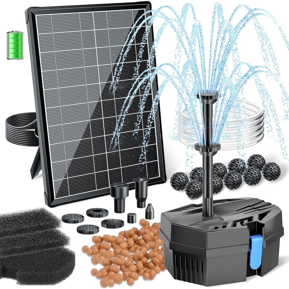 Brukt 8W Solar Pond filter med bilding 405l / h pumpe med batteri og slange 1,5 m