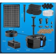Brukt 8W Solar Pond filter med bilding 405l / h pumpe med batteri og slange 1,5 m