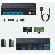 KVM CMStedCD VP-SW222 HDMI + DP Switch 8K60Hz USB 3.0 til 2 datamaskiner