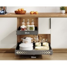 Gaveta telescópica de Icare ajustável 32-52 cm de aço cinza organizador de cozinha