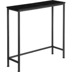 Una estrecha mesa de consola para el salón de salón y metal negro