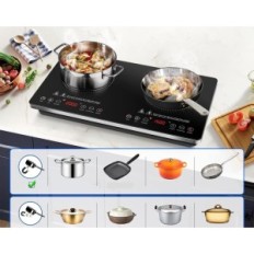 AMZCHEF 2-καυστήρα άλμπουμ 3500W με ρύθμιση ισχύος και 4 ώρες χρονοδιακόπτη