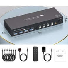 KVM HDMI Switch 4-Port 4K120Hz 8K60Hz USB 3.0 2 Skjermer 4 Datamaskiner