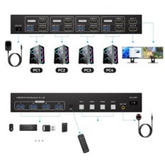 KVM HDMI spínač 4-port 4k120hz 8k60Hz USB 3.0 2 Monitory 4 počítače