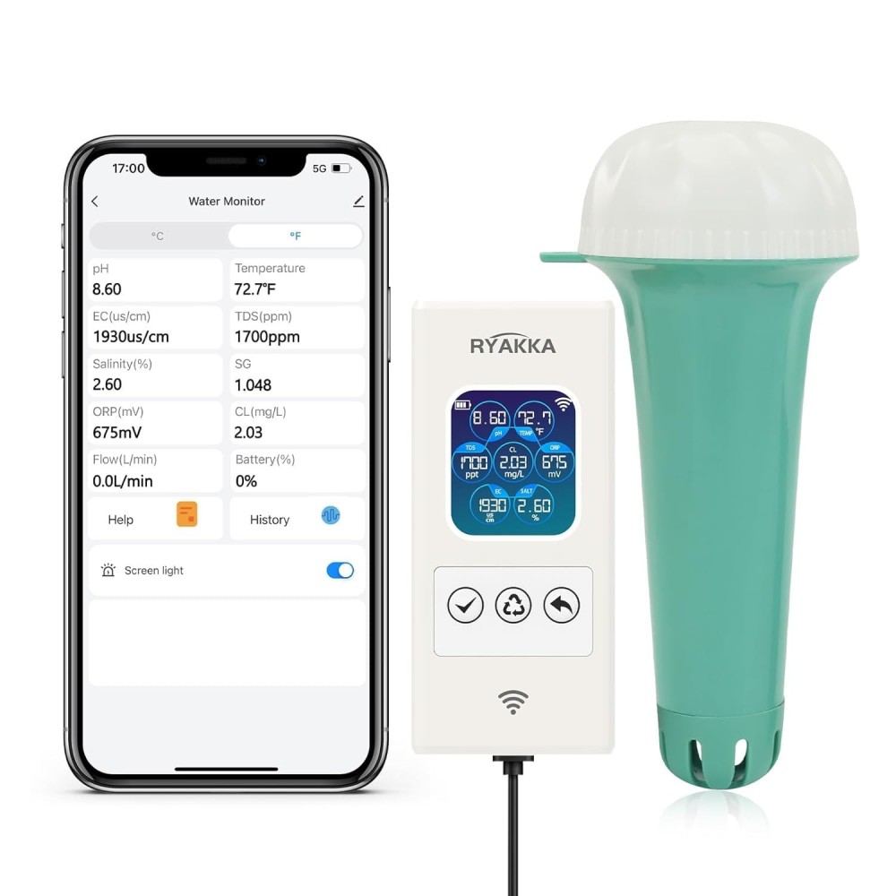 Acqua Tester per Piscina e Spa Ryakka Pro 7W1 PH CL TDS ORP Temperatura CE
