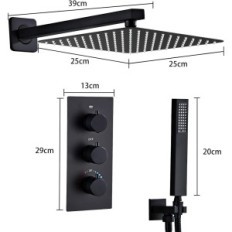 Vasaras dušas komplekts Sanitodox Black Thermostatic 25cm izstāde