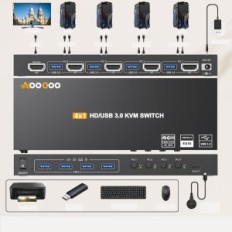 KVM HDMI spínač 4k / 60Hz do 4 počítačů 1 Monitor 4xUSB3.0 s dálkovým ovládáním