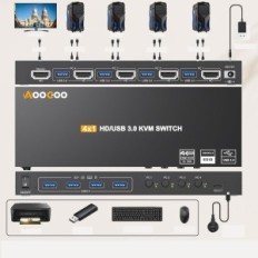 KVM HDMI 4K / 60Hz kapcsoló 4 számítógéphez 1 monitor 4xUSB3.0 távirányítóval