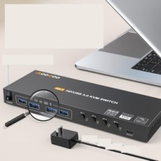 KVM HDMI Switch 4K / 60Hz til 4 Computere 1 Monitor 4xUSB3.0 med fjernbetjening