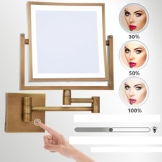 Espejo de pared con luz de fondo y ampliación giratoria con latón USB