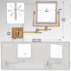 Nástěnné zrcadlo s podsvícením a otočným zvětšením s USB mosazi