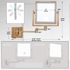 Nástěnné zrcadlo s podsvícením a otočným zvětšením s USB mosazi