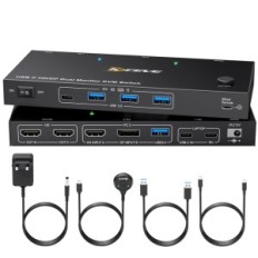 Skift KVM YOUTINGHDAV USB-C 2 Computere 2 Dual 4K monitorer @ 60Hz