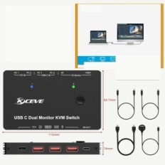 Prekidač KVM Yoinghdav USB-C 2 PC 2 Dvojni HDMI monitori 4K @ 60Hz 65W PD