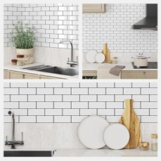 Carreaux auto-adhésifs Yoillione 3D blanc avec une flotte noire pour la cuisine et salle de bain 10 feuilles