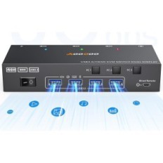 HDMI Switch KVM 3 Datamaskiner 2 Skjermer 4K60Hz med fjernkontroll og USB 3.0