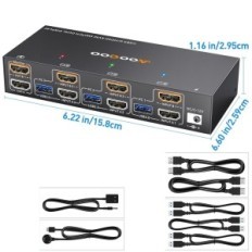 HDMI SWITCH KVM 3 Datorer 2 Övervakar 4K60Hz med fjärrkontroll och USB 3.0