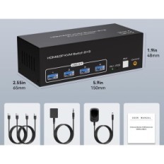 Bytt KVM TJCXELE HDMI + DP 2 PC 3 USB 3.0 Skjermer Kopier og utvidelse