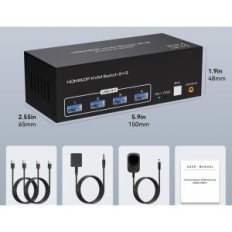 Byt KVM TJCXELE HDMI + DP 2 PC 3 USB 3.0 Övervakning Utställning