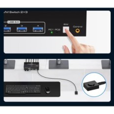 Byt KVM TJCXELE HDMI + DP 2 PC 3 USB 3.0 Övervakning Utställning