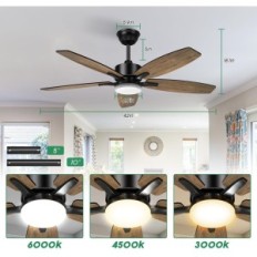 Ventilatore a soffitto in legno Mefine 106 cm con illuminazione e telecomando
