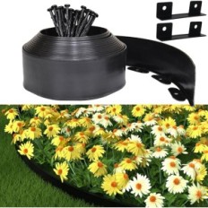 Lawn kantende fleksibel plast 10x2000 cm sort med 30 ankre