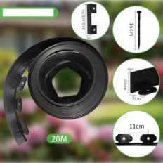 Lawn edging flexible plastic 10x2000 cm black with 30 anchors