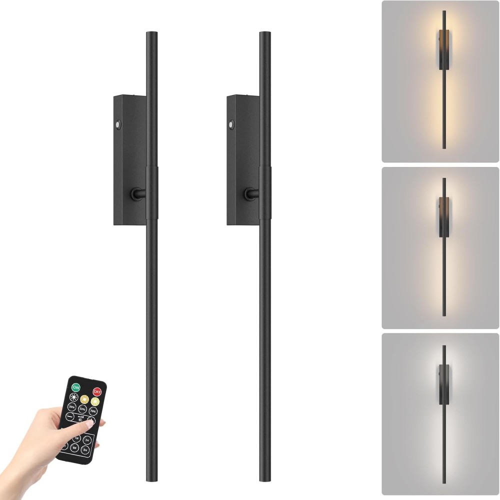 Aipsunt paredes 2 pcs 64cm 5w preto LED 3000K-6000K sem fio com controle remoto
