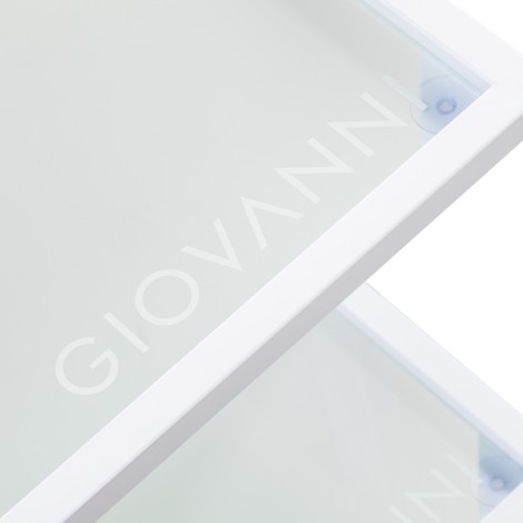 Giovanni E40 Kosmetiktisch mit Aluminiumrahmen und Glasablagen — Detailaufnahme Oberfläche