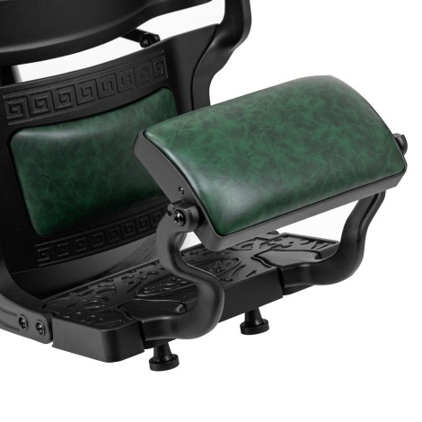 Barber chair Gabbiano President green — close-up of the armrest