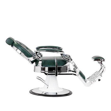 Holičské kreslo Gabbiano President zelené s chromom — bočný pohľad