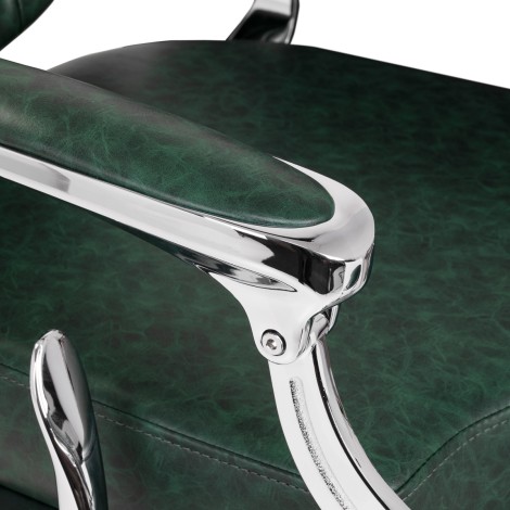 Fauteuil de barbier Gabbiano President vert Chrom — gros plan accoudoir