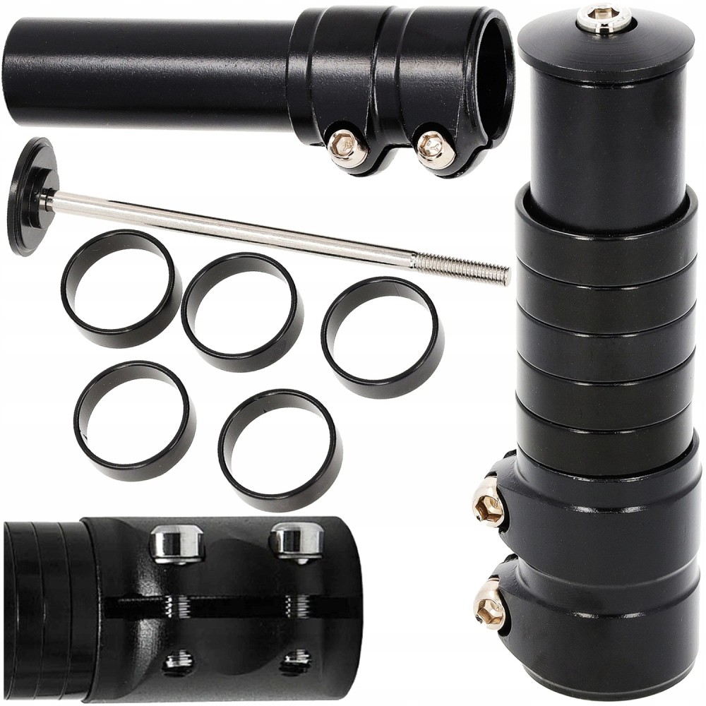 Adapter Extension of the steering wheel support A-HEAD for the bicycle. Black extension