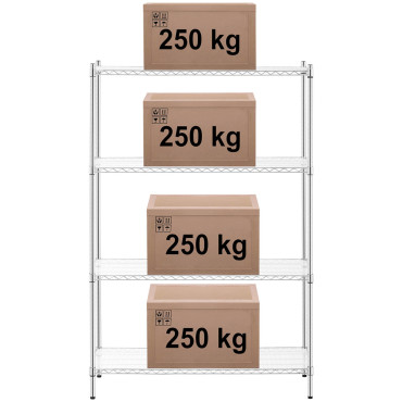 Delavnica kromirana odprtina 4 police + 4 podloge do 1 T 1000 kg 120x45x180 cm