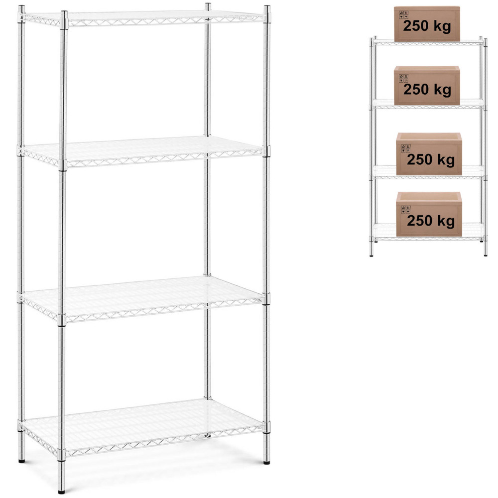 Workshop Chrome Wire Rack 4 Hylder + 4 måtter op til 1 t 1000 kg 90x45x180 cm