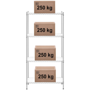 Seminaras Chrome vielos stovas 4 lentynos + 4 kilimėliai iki 1 t 1000 kg 90x45x180 cm