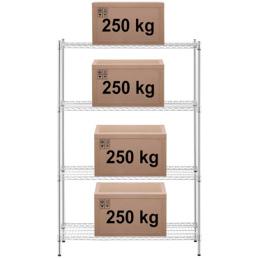 Delavnica kromirane 4 odprtine police do 1 T 1000 kg 120x45x180 cm