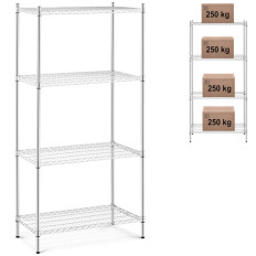 Workshop chromed 4 Wire shelves up to 1 t 1000 kg 90x45x180 cm