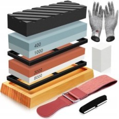 Pedra de água. Sharpener. Facas de cozinha. Pedras para afiação