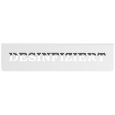 Informatieplaat op een gedesinfecteerde / desinfiziers roestvrijstalen tafel 5 items.