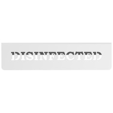 Informatieplaat op een gedesinfecteerde / desinfiziers roestvrijstalen tafel 5 items.