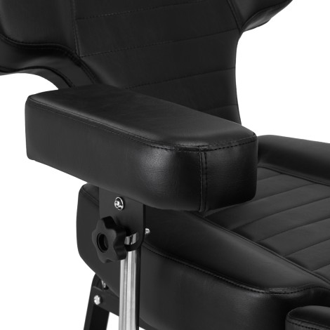Fauteuil de tatouage hydraulique Pro Ink 601A noir — gros plan accoudoir