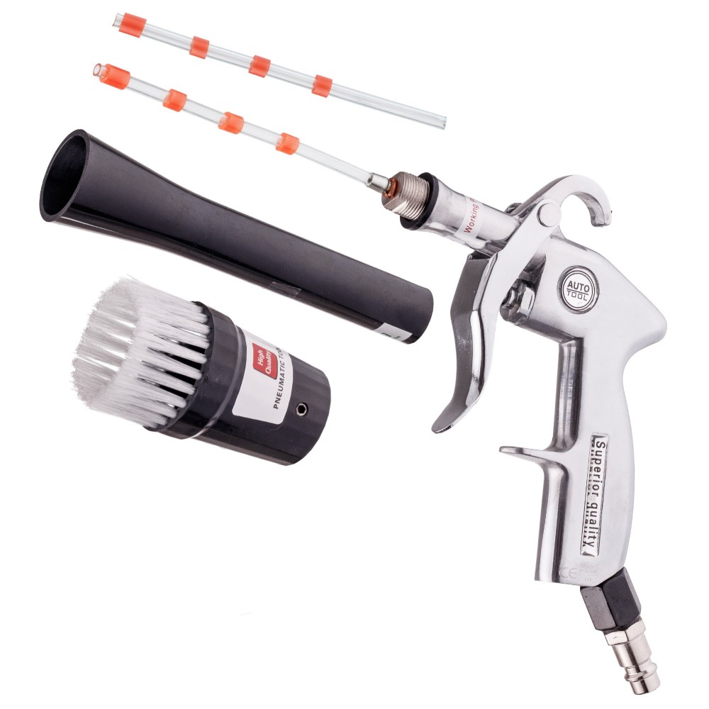 Wasgeweer. Schoonmaakstoffering. Droog mondstuk onder compressor