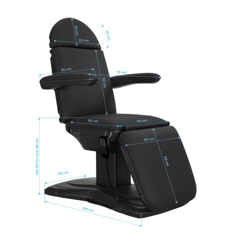 Fauteuil cosmétique électrique Sillon Eclipse 3 moteurs noir — vue latérale