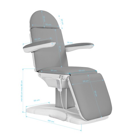 Poltrona cosmetica elettrica Sillon Eclipse 3 motori grigio — vista laterale