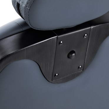 Poltrona da Barbiere Gabbiano Francesco in Grafite con Struttura Nero Spazzolato — primo piano del bracciolo