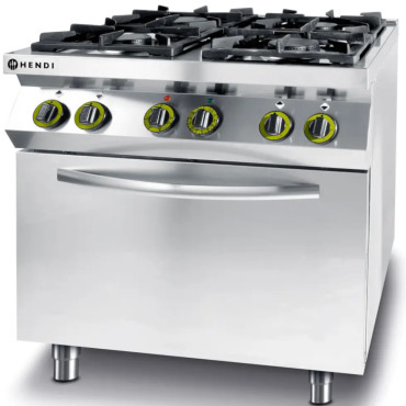 Κουζίνα με φυσικό αέριο 4 εστίες με ηλεκτρική μεταφορά φούρνου GN1 / 1 γραμμή κουζίνας - Hendi 225882
