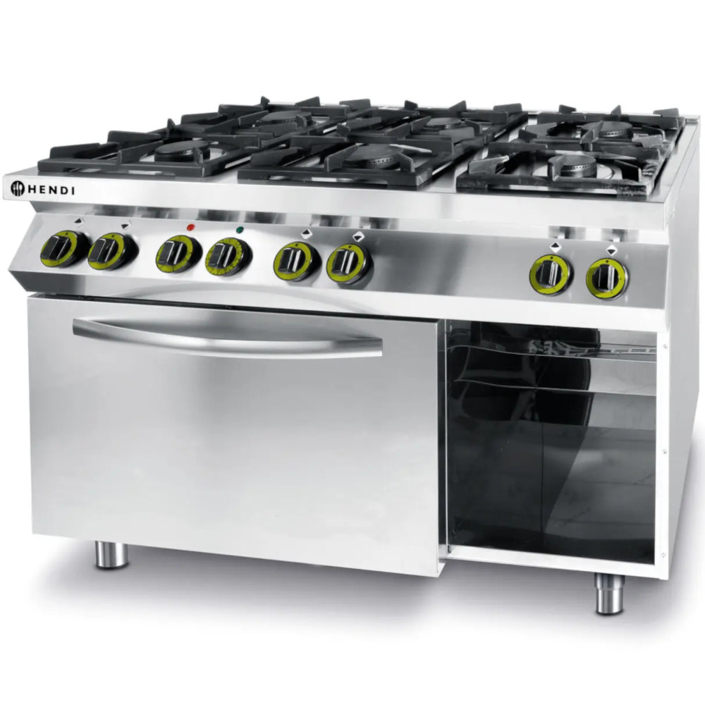 Cocina de gas 6 quemadores con horno eléctrico GN1 / 1 Línea de cocina - Hendi 225899