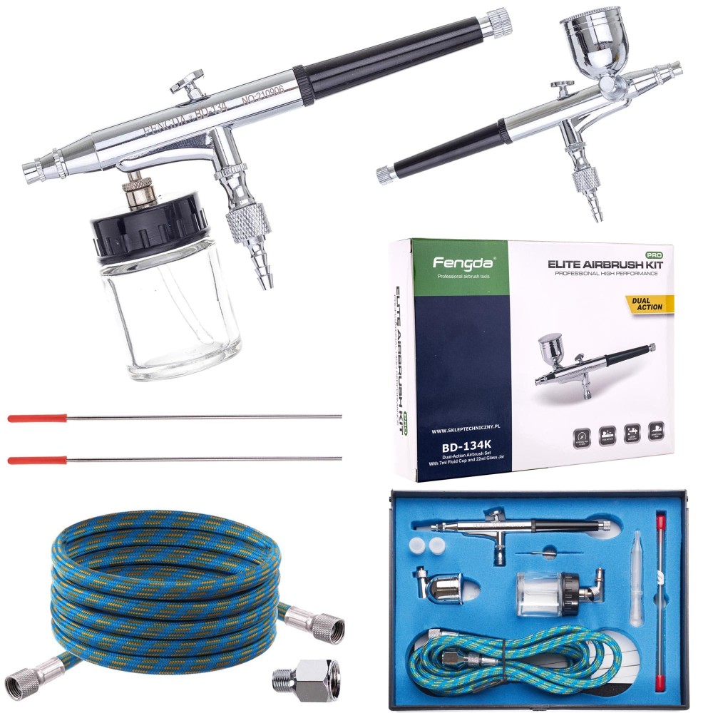 Modellering Aerograph Set Fengda BD-134K munstycken 3x 0,2 0,3 0,5 mm